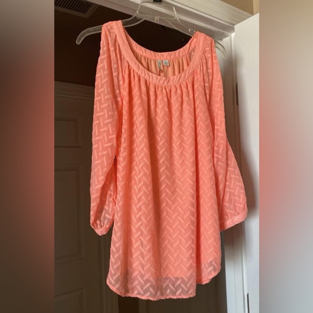 Cato Coral Blouse with peek a boo sleeves
